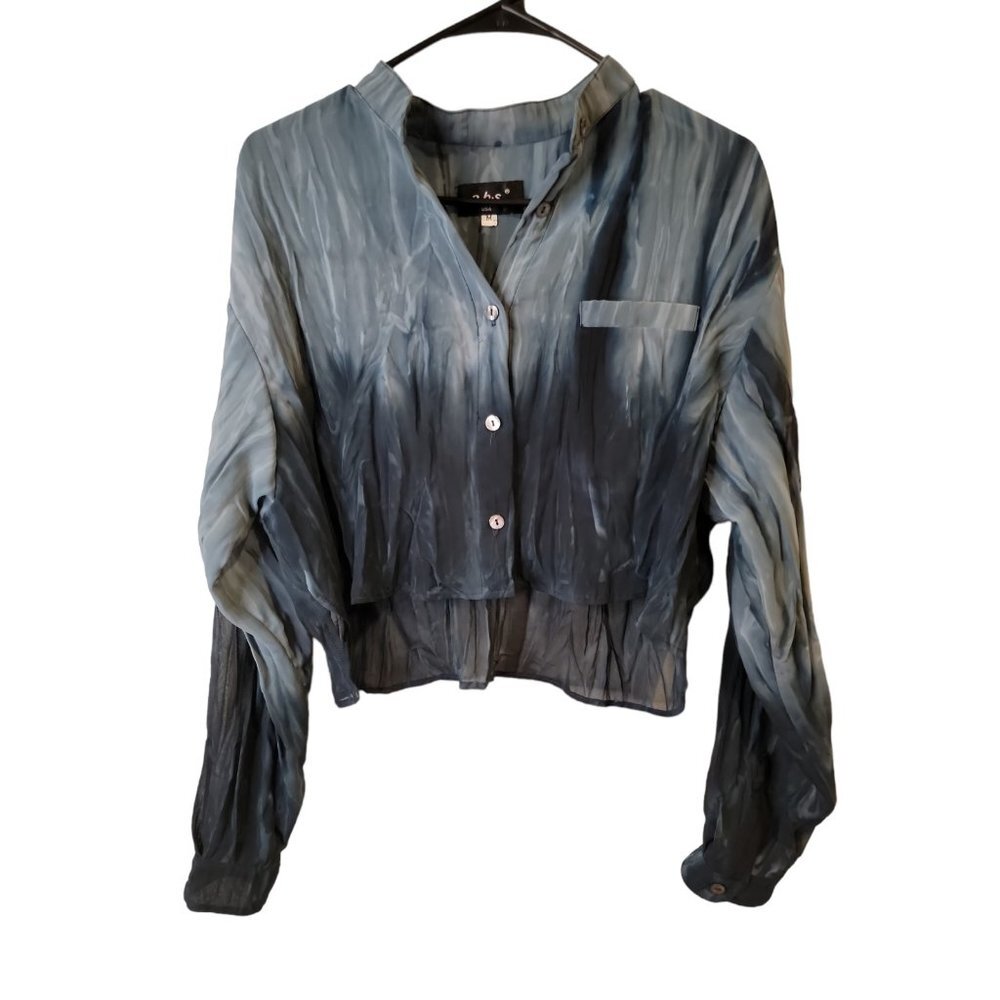 ABS by Allen Schwartz Medium Womens Top Crinkle Pleated Crop Button Up Blouse
